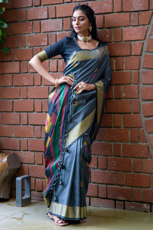 Pewter Grey Raw Silk Saree