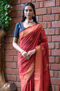 Red And Blue Raw Silk Saree