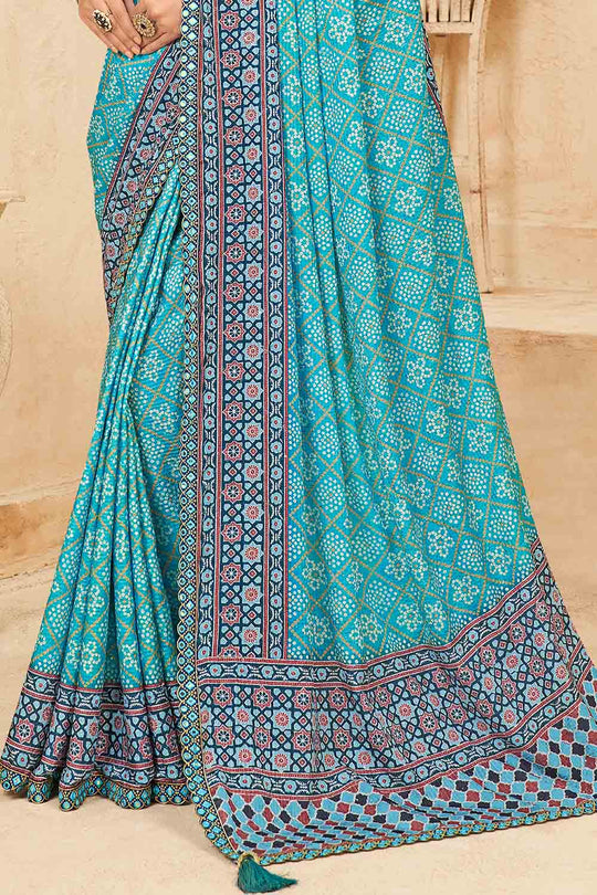 Sky Blue Chinon Saree