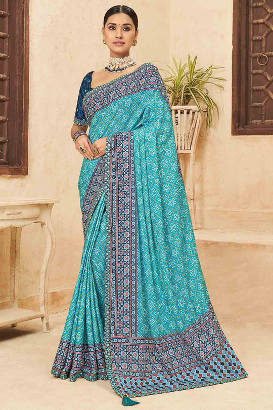 Sky Blue Chinon Saree