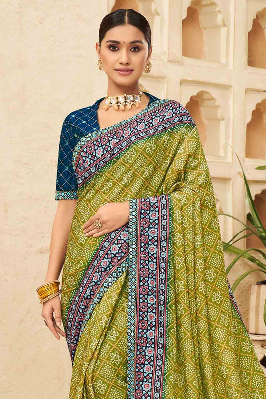 Olive Green Chinon Saree