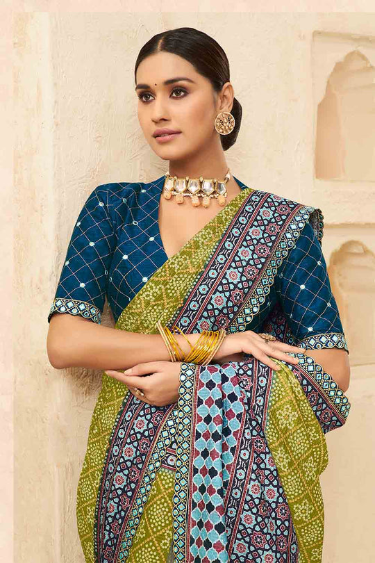 Olive Green Chinon Saree