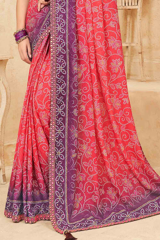 Pink And Purple Chinon Saree
