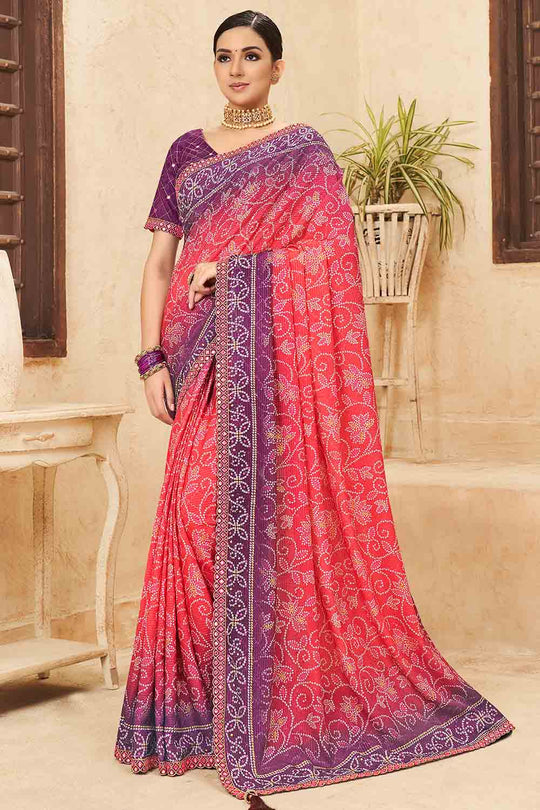 Pink And Purple Chinon Saree