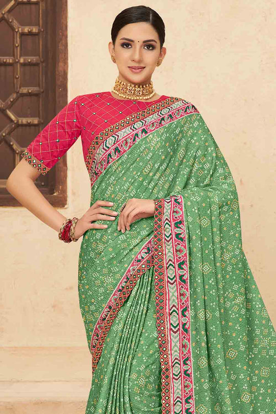 Sea Green Chinon Saree
