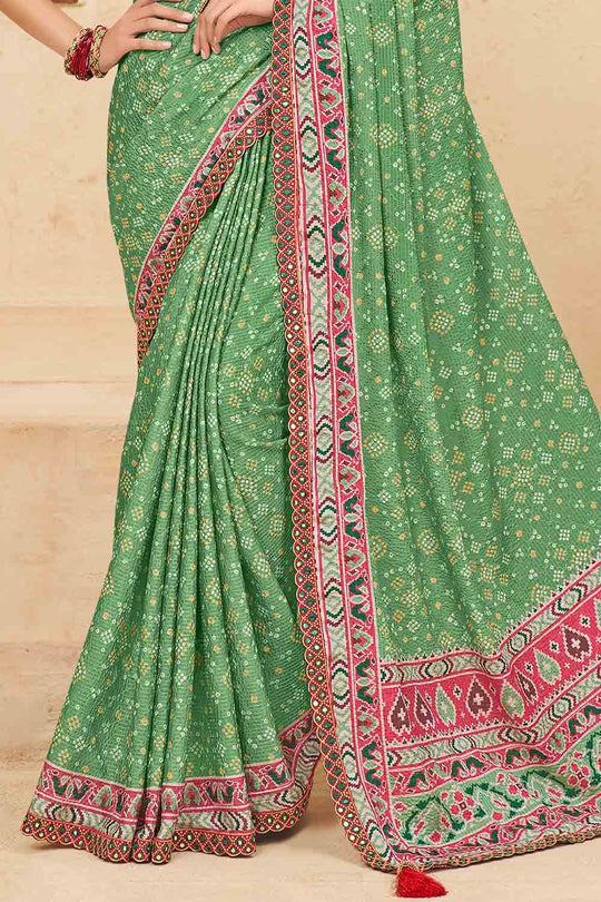 Sea Green Chinon Saree