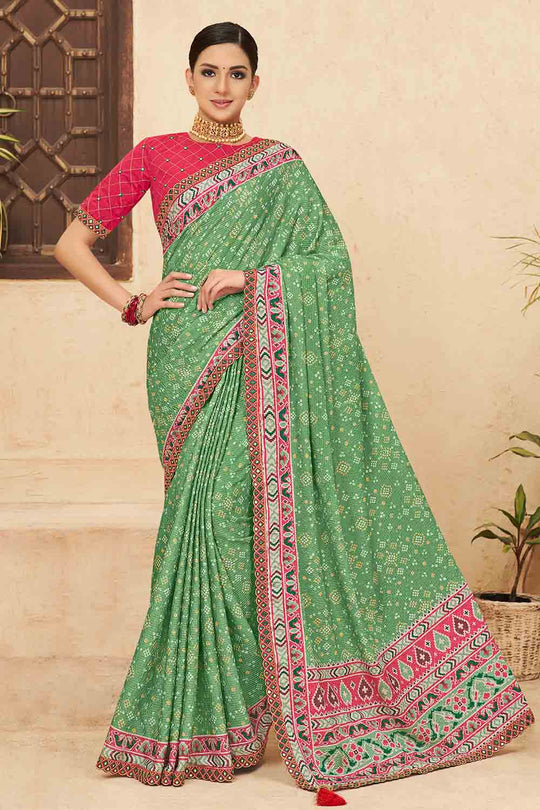 Sea Green Chinon Saree