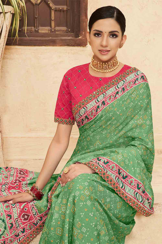 Sea Green Chinon Saree