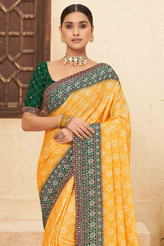 Marigold Orange Chinon Saree