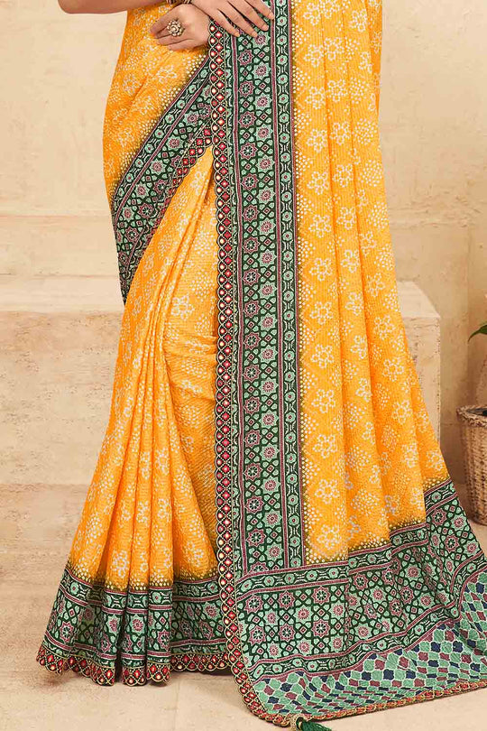 Marigold Orange Chinon Saree