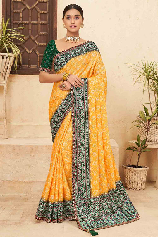 Marigold Orange Chinon Saree