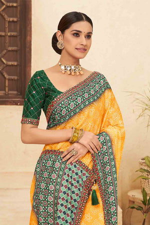 Marigold Orange Chinon Saree
