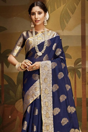 Indigo Blue Banarasi Chanderi Saree