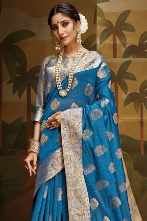 Azure Blue Banarasi Chanderi Saree