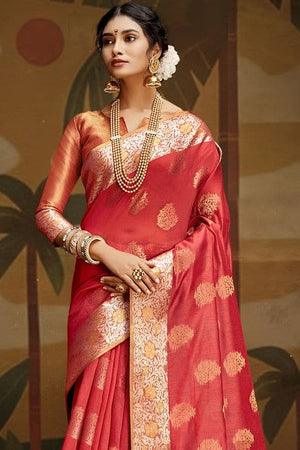 Crimson Red Banarasi Chanderi Saree