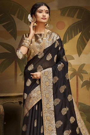 Raven Black Banarasi Chanderi Saree