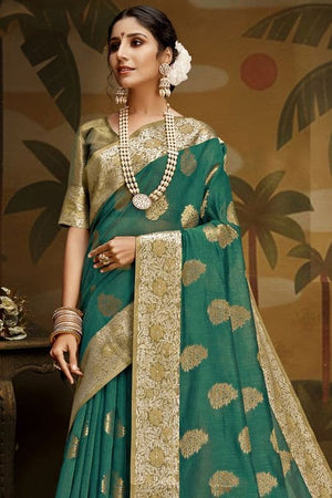 Sea Green Banarasi Chanderi Saree
