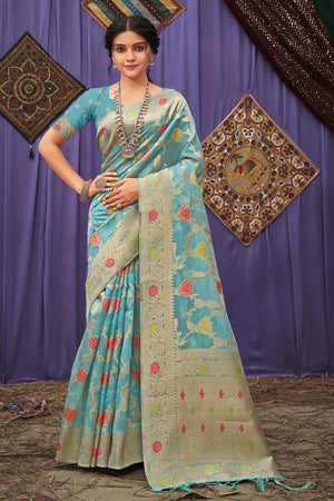 Powder Blue Organza Saree