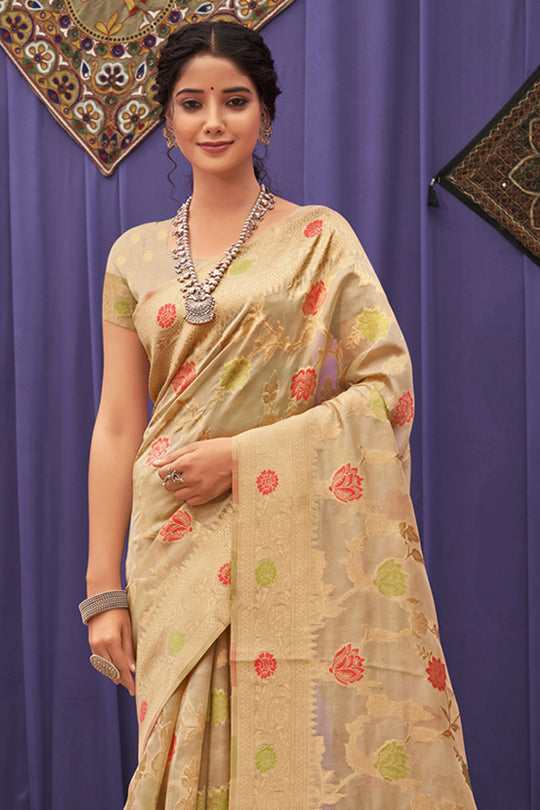 Buttermilk Peach Organza Saree