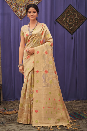 Buttermilk Peach Organza Saree