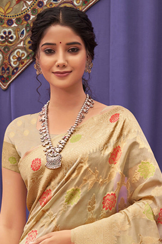 Buttermilk Peach Organza Saree