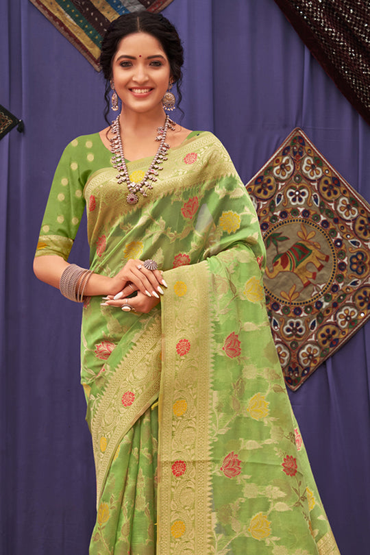 Lime Green Organza Saree