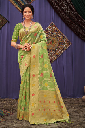 Lime Green Organza Saree