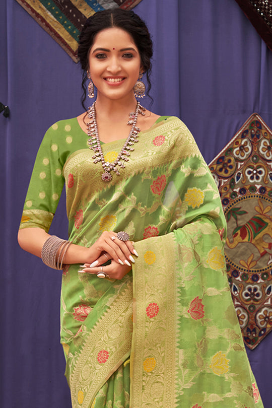 Lime Green Organza Saree