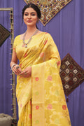 Lemon Yellow Organza Saree