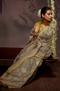 Brown And Green Brasso Saree