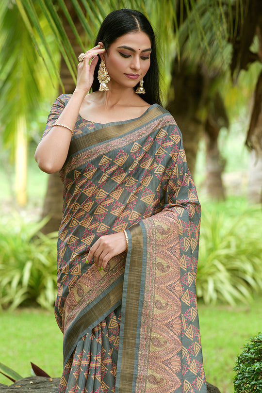Dusky Black Tusser Silk saree