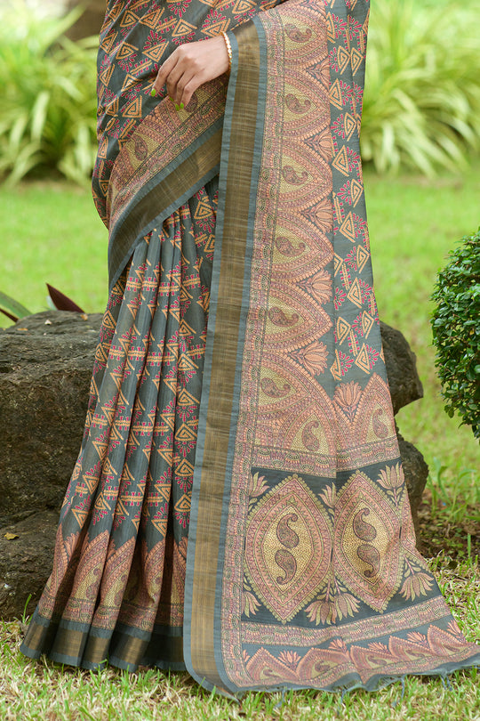 Dusky Black Tusser Silk saree