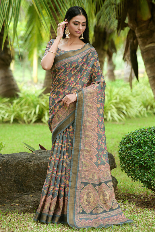 Dusky Black Tusser Silk saree