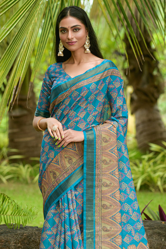 Firozi Blue Tusser Silk saree