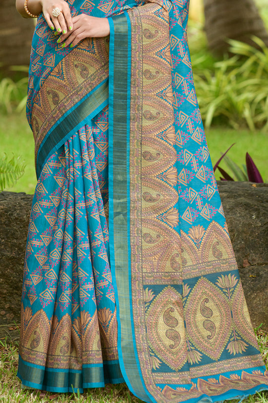 Firozi Blue Tusser Silk saree