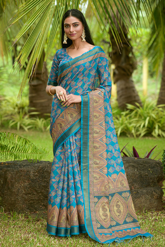 Firozi Blue Tusser Silk saree