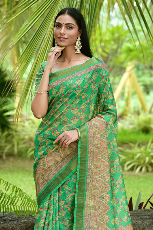 Pine Green Tusser Silk saree