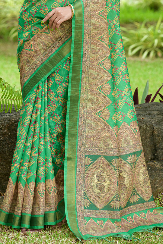 Pine Green Tusser Silk saree