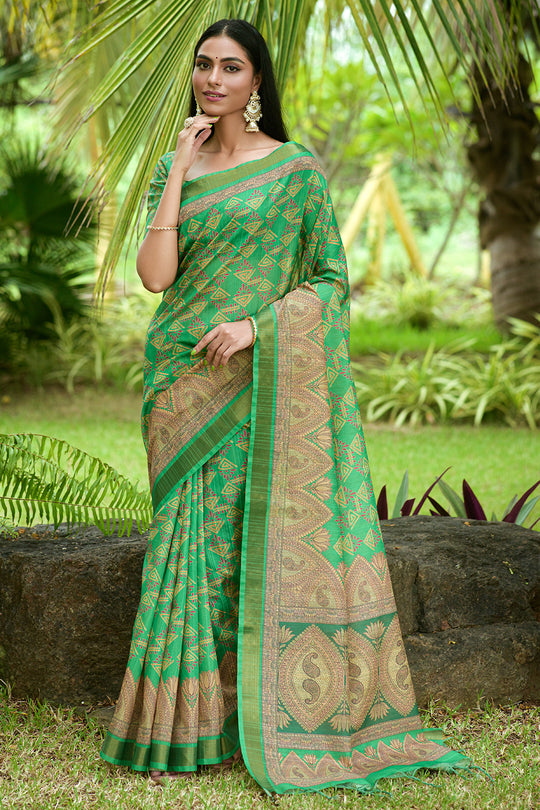 Pine Green Tusser Silk saree