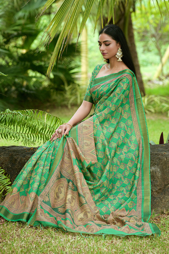Pine Green Tusser Silk saree
