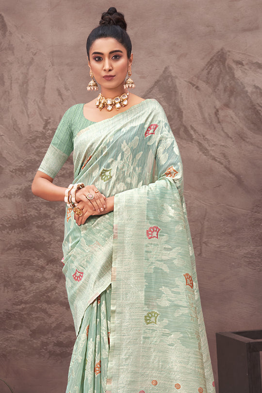 Powder Blue Cotton Saree