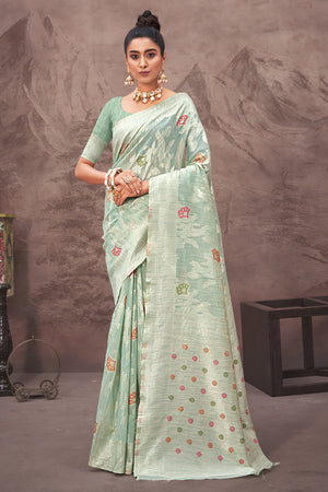 Powder Blue Cotton Saree