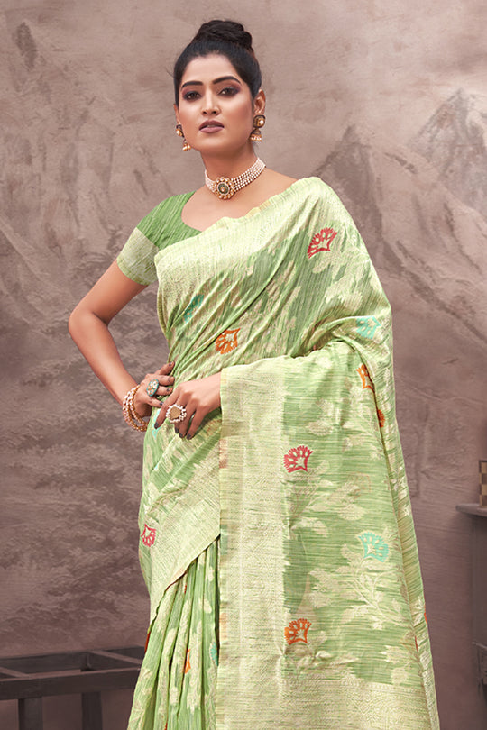 Seafoam Green Cotton Saree