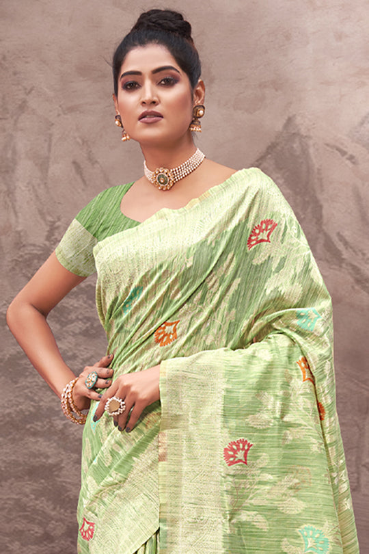 Seafoam Green Cotton Saree