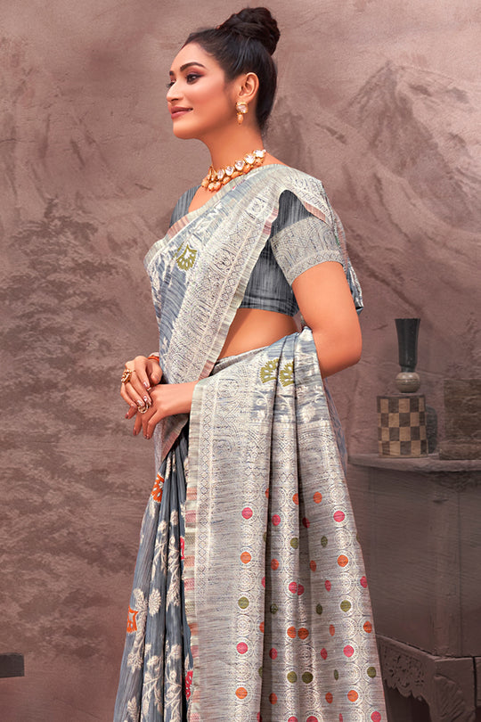 Coin Grey Cotton Saree
