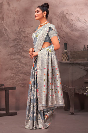 Coin Grey Cotton Saree