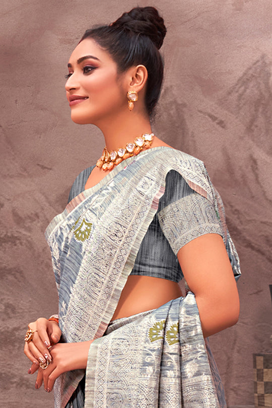 Coin Grey Cotton Saree