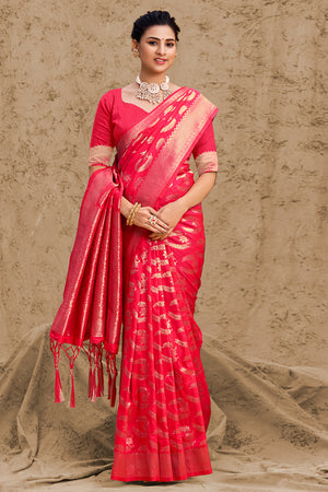 Tart Red Banarasi saree