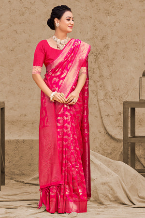 Ruby Pink Banarasi saree