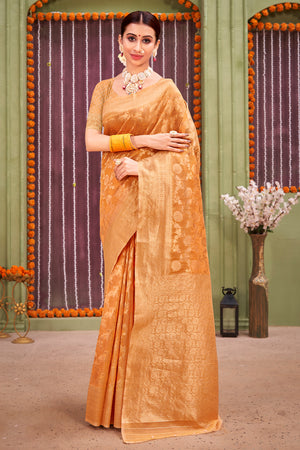 Princeton Orange Linen Blend Saree